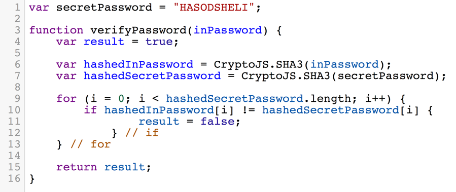 Secure password checking using a secure hash function